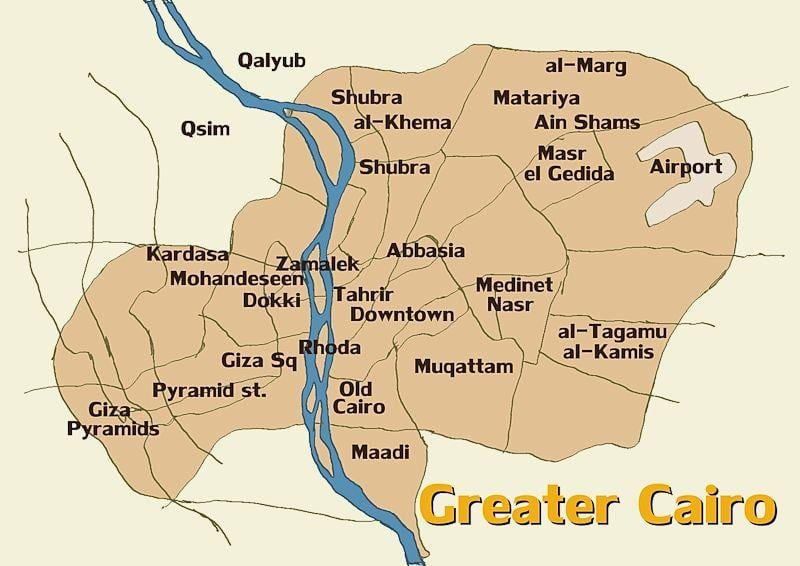 નકશો cairo અને આસપાસના વિસ્તારોમાં
